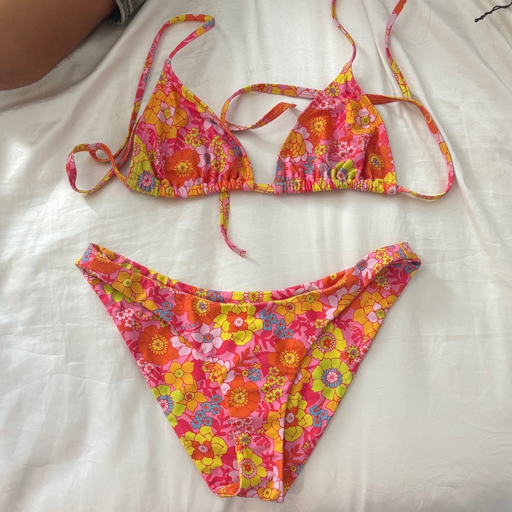 Kulani Kinis Floral Bikini - Pink and Orange Medium